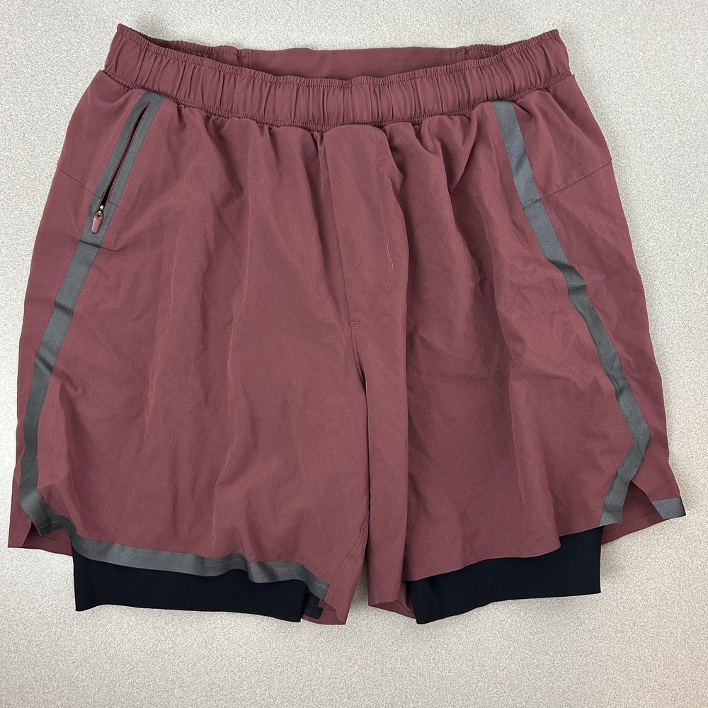 Lululemon Mens Running Shorts Medium Maroon Lined Reflective Pockets‎ Athletic